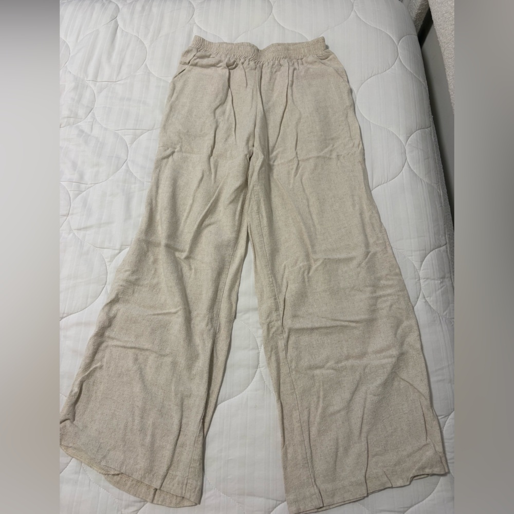 SHEIN Neutral Wide Leg Linen-Blend Pants in Beige